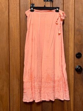 Women's Coral Maxi Wrap Around Skirt with Tie Waist
